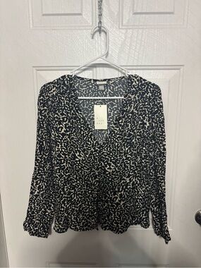 a new day Black and Cream Leopard Print V-Neck Blouse